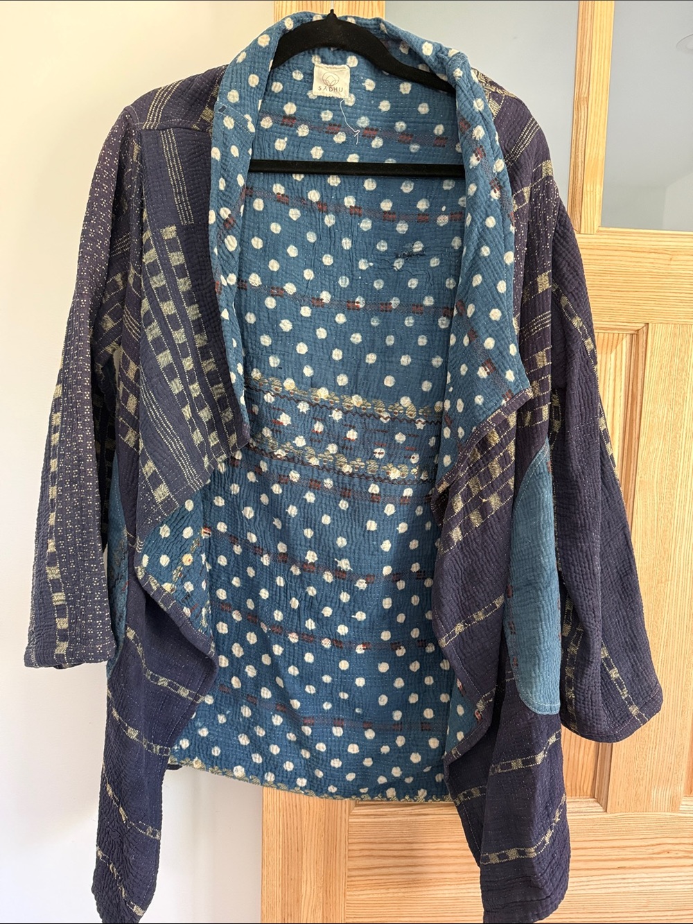 Blue Patchwork Polka Dot Kimono Jacket - Women
